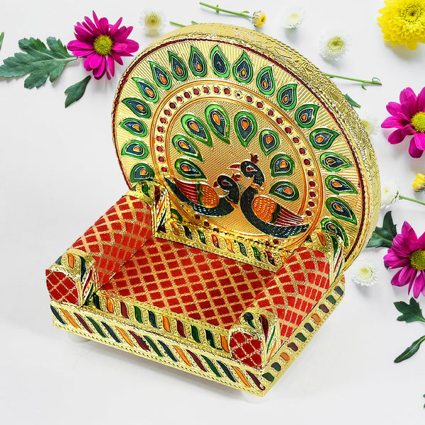 Meenakari Work Laddu Gopal Singhasan  / Sihasan for Pooja Mandir Wooden Krishna Ladoo Bal Gopal Sofa Asan, Home Decorative Premium Look Decorative Singhasan Suitable For Home, Office, Restaurant (2 Pc Set)