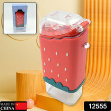 Portable Cute Water Bottle for Kids, Unique Ice Cream Shape water cup, sicle Shaped Plastic Kettle with Straw, Adjustable Shoulder Strap, BPA free, Leakproof (300 ML)